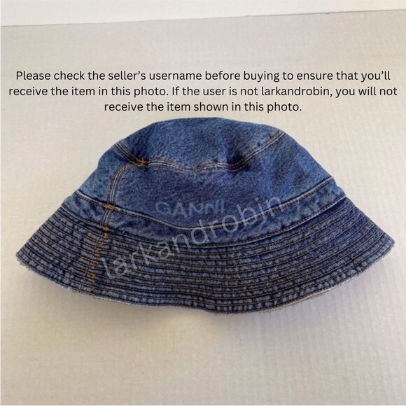 NEW Ganni Logo Organic Cotton Denim Bucket Hat XS/S main image 8